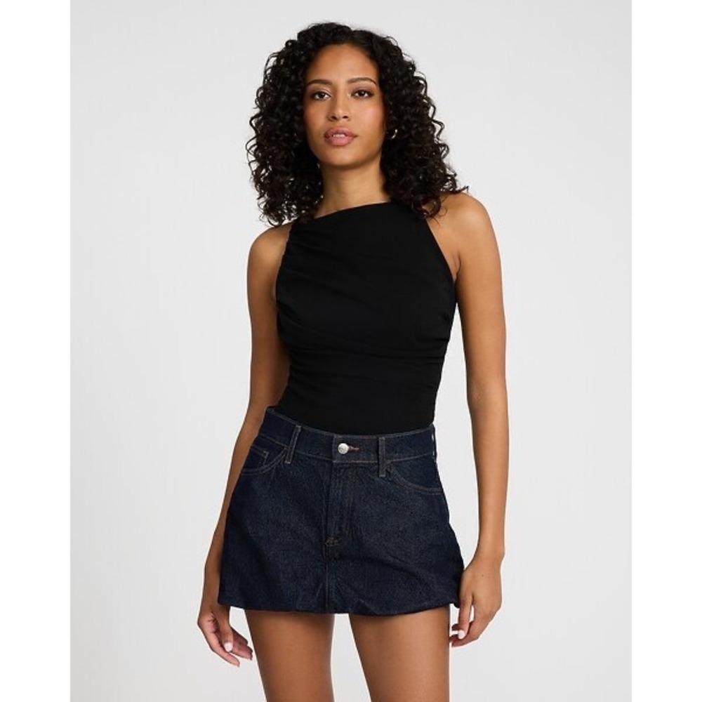 Express Denim Mini Skirt Women 8 Dark Wash Mid Rise Bubble Hem Party Basic